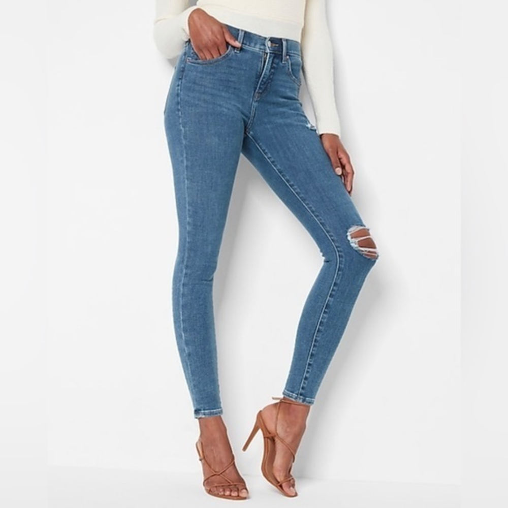 Express 4-way hyper stretch high rise button fly‎ jeans 6R Brand New
